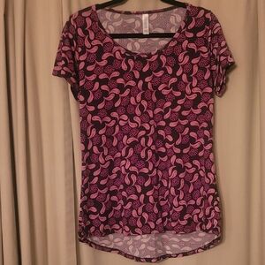 LuLaRoe Pink and Black Short Sleeve Scoop Neck Tee - Abstract Swirl Print